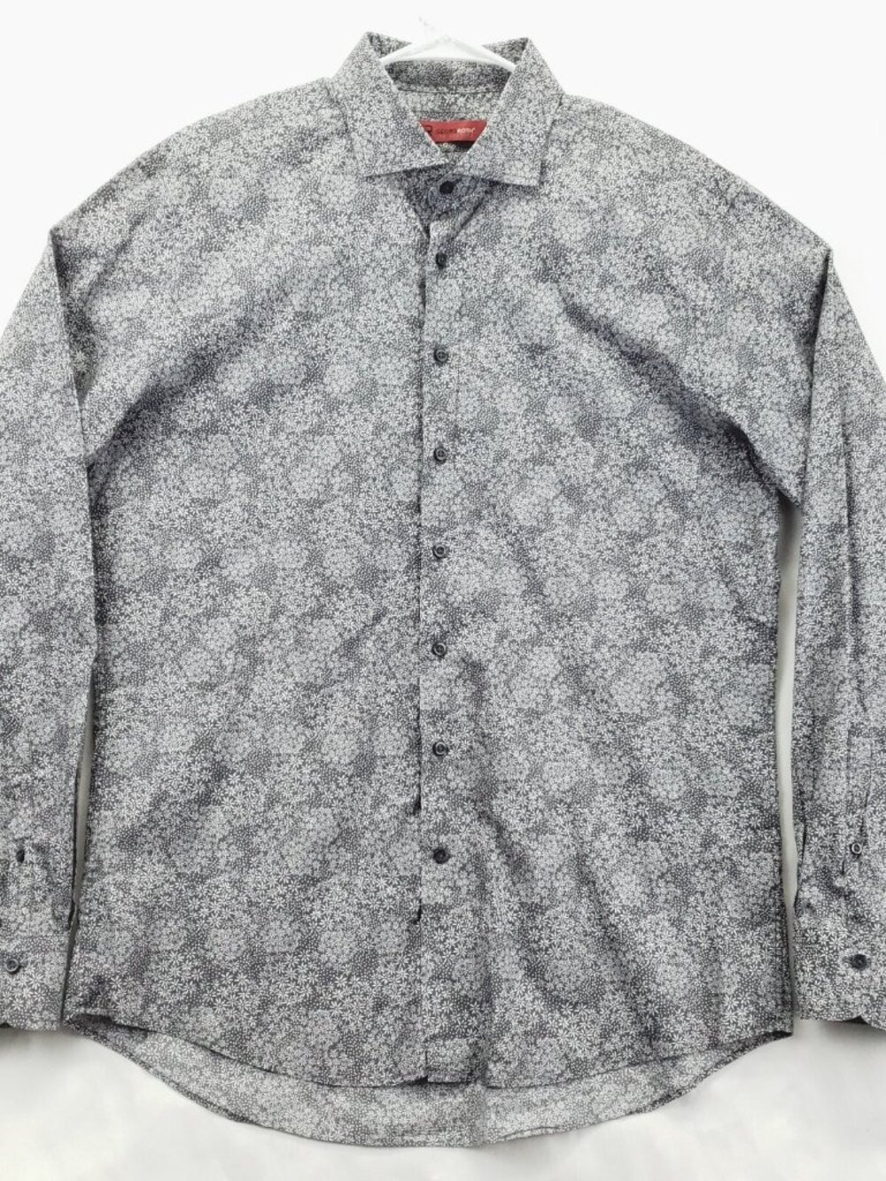 Georg Roth Los Angeles Shirt Mens XL Gray White Pima Cotton Flip Cuffs Button-Up